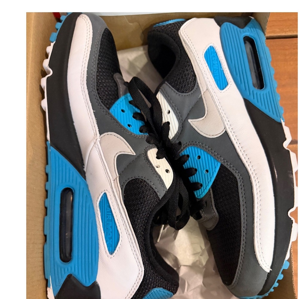Nike Air Max 90 Reverse Black Grey Laser Blue Shoes CT0693-001 Men's 8.5